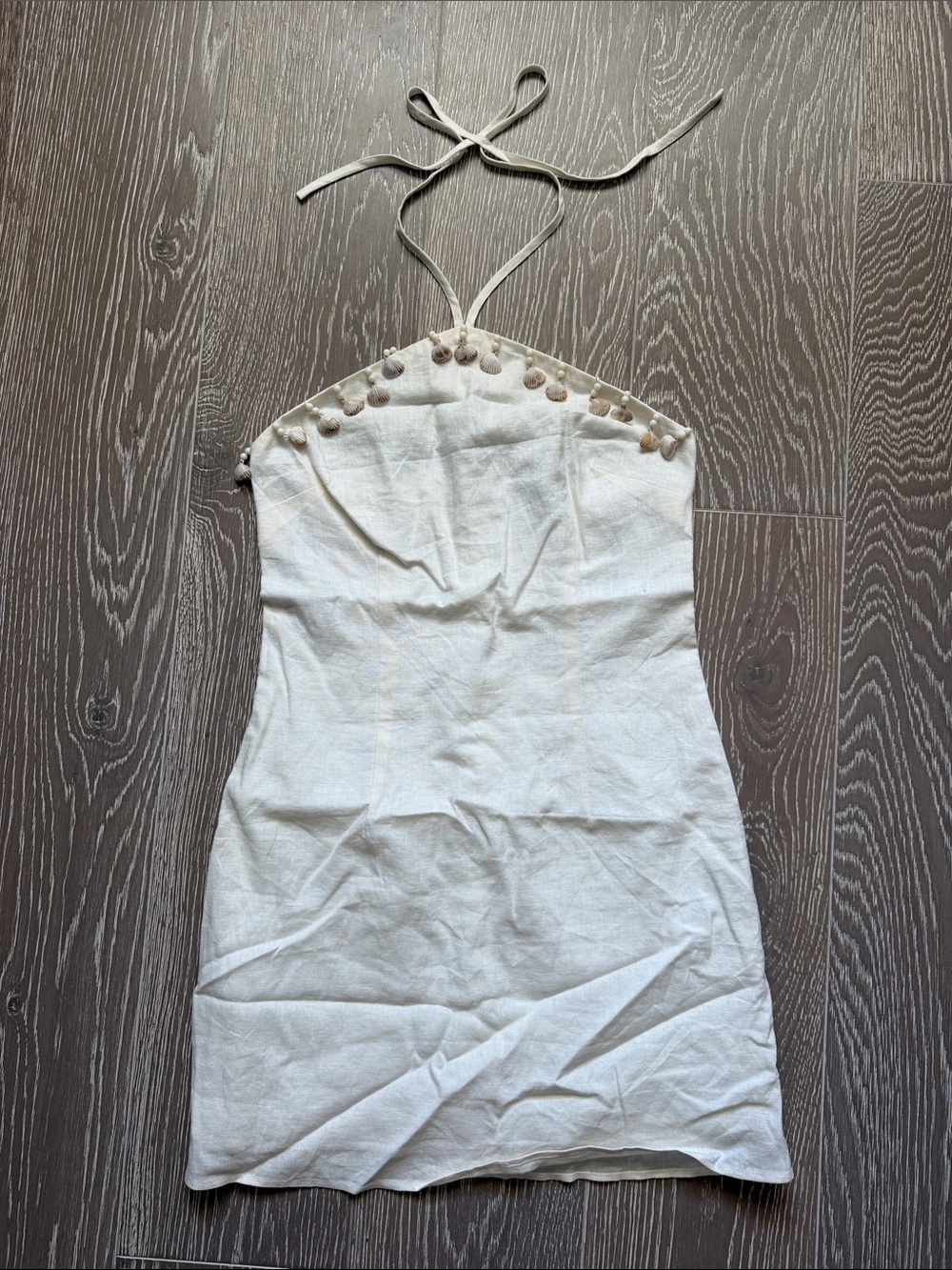 Ivory Halter Mini Dress with shell accent